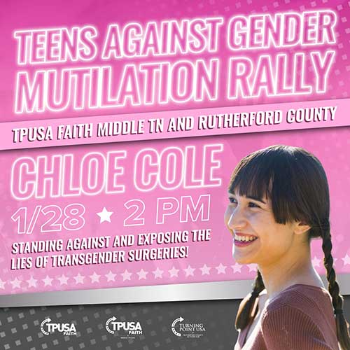 TurningPoint Teens Against Gender Mutilation rally in Murfreesboro, TN on January 28th